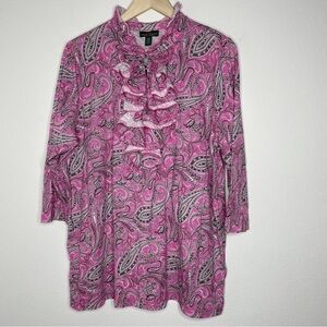 NWT: Lauren Ralph Lauren Pink Paisley Print Ruffle 3/4 Sleeve Top